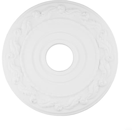 Filteilect 16 Inch Round PU Ceiling Medallion Decorative Plate, Retro White Ceiling Rose for Light Fixture and Fan Installation, 406mm Lightweight Moulding Cover to