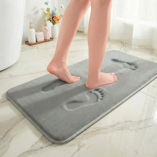 OFFASST Tapis Salle de Bain & de Douche Absorbant Antidérapant - Tapis de Bain en Mousse Mémoire avec Velours Hollandais et Dos Latex, Séchage Rapide, Lavable, 60x120 cm Gris