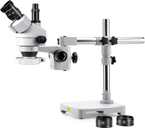 SWIFT S7-TS520-EA10-144 trinokulares Stereo-Zoommikroskop (Greenough) 3,5–90×, stufenloser Zoom 0,7–4,5×, Boom-Stativ, 144-LED Ringlicht dimmbar, φ23,2mm Kameraadapter