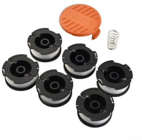 Fadenspulen für Black and Decker Rasentrimmer, 4 Stück, kompatibel mit verschiedenen Modellen für einfache Verwendung (6 x Fadenspule + 1 x Spulenkappe + 1 x Feder)