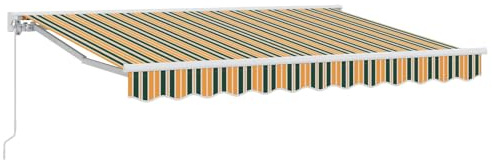 vidaXL Manuell einziehbare Markise Grün und Gelb 3 x 2,5 m, Garten und Terrasse, rechteckige, Moderne, ausziehbare Markise, Perfekter Sonnenschutz, platzsparend, Polyesterstoff