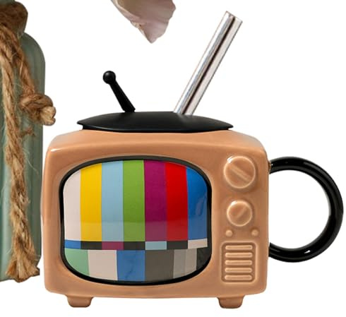 Genérico Taza de Cerámica Retro TV -450 ml Mini Taza Personalizada Creativa con Forma de Televisión, Mug de Oficina Linda para Café y Leche, 450ml