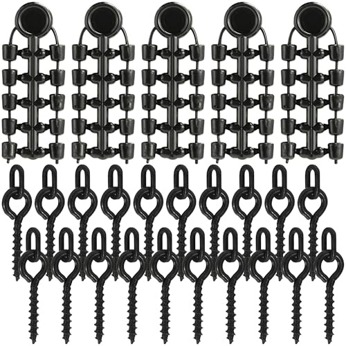 VIVIIHOO Boilie Haken Schrauben und Stopper Set, 20 Stück Köder Schrauben und 50 Stück Stopper, Stahl und TPR-Kunststoff