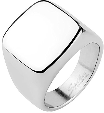Paula & Fritz® Quadrat SIEGEL 16.5mm breit Edelstahlring Damen-Ring Verlobungs-Ring Freundschaftsring Herrenring Partnerring Silber Ringgröße 69 (22)