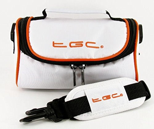Samsung NX3000, NX mini Camera Case Bag by TGC ® with shoulder strap and Carry Handle (Cool White With Hot Orange Trims)