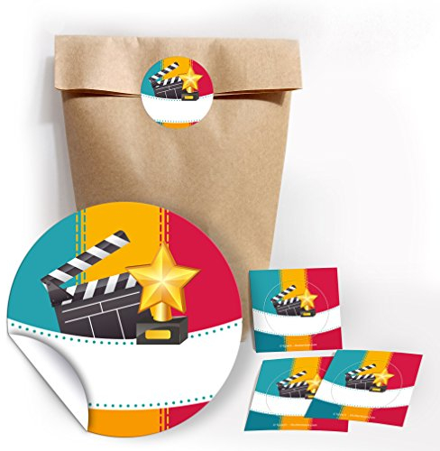 JuNa-Experten 12 Geschenktüten Natur + 12 Kino-Aufkleber – Party-Tüten für Mitgebsel und Gastgeschenke bei Kindergeburtstagen, Kino-Mottoparty oder Filmabenden für Mädchen, Jungen und Erwachsene