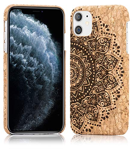 NALIA Kork Hülle kompatibel mit iPhone 11, Natur-Holz Hardcase Design Cover Muster Schutzhülle Dünn, Holzhülle Handy-Tasche Cork Phone Case Backcover Handyhülle Bumper, Motiv:Cork Mandala
