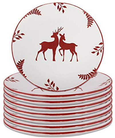 Christmas Dinner Plate Set of 8 Reindeer Stag Print Festive Tableware Stoneware Dinner Plates White Dinner Set