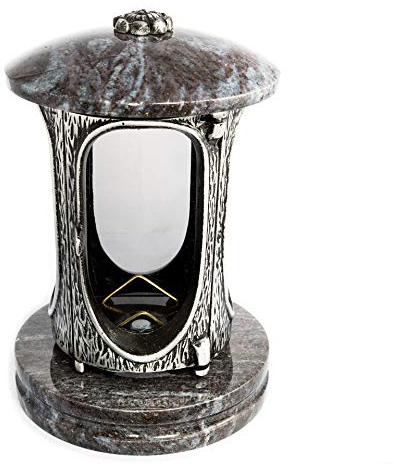 Afterglow Stilvolle Grablaterne Elégant Granit Orion dunkel Höhe 23 cm/Ø 15 cm Grableuchte Grablicht Grablampe Granitlampe Granitlaterne Bronze mit Sockel Grabschmuck