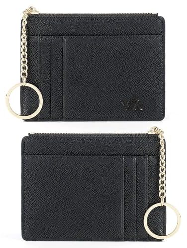 Schlanke RFIDblockierende Kartenhalter kleine Tasche Geldbörse Schlüsselanhänger Reißverschluss Münzgeldbörse minimalistisches Leder Bargeld & Münzen & Kartenetui für Damen und Herren (schwarz)