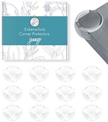 JANEYO - 12Stk. Eckenschutz Baby und Kantenschutz Baby transparent - idealer Eckschutz & Tischkantenschutz für Kinder, Ecken- & Kantenschutz für Möbel, Tisch, Glastisch, Bett, Kommode, Wickeltisch