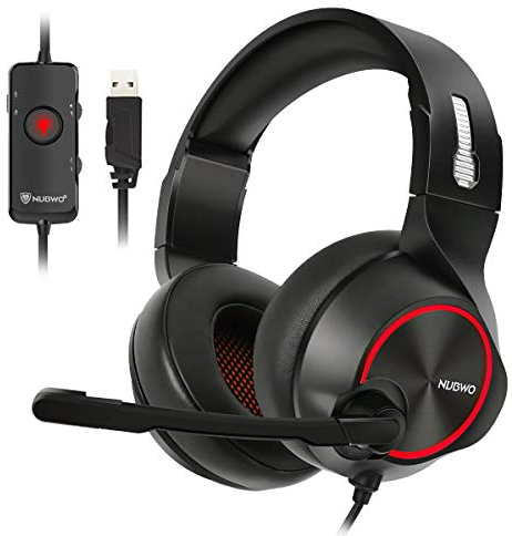 NUBWO N11U USB Gaming-Headset mit 7.1 Surround-Sound-Stereo, USB-Kopfhörer mit Geräuschunterdrückendem Mikrofon und RGB-Beleuchtung, kompatibel mit PC, PS4-Konsole und Laptop - ROT