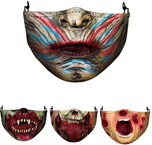 NAQ Timess 4 Stücke Erwachsene Mundschutz Waschbare Mundhülle Halloween Lustige Motive Halstuch Bandana Mund und Nasenschutz 3D Ugly Motiv Staubdicht Mund und Nasenschutz Gesichtsabdeckung (C)