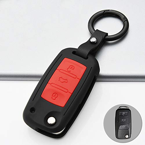 ontto Autoschlüssel Hülle Fernbedienung Cover für VW Golf Polo Passat Tiguan Touran Skoda Fabia Octavia Seat Leon Altea ABS Schlüsselhülle Schlüsselanhänger Schlüssel Schutz Etui Case-Schwarz rot A