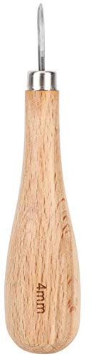 Alêne à Gratter en Cuir Poinçon Losange Cône en Acier Poinçonnage Outil en Cuir Poignée en Hêtre Poinçon Diamant(4 mm)