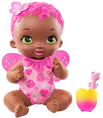 My Garden Baby GYN99 Berry Hungry Baby Butterfly Doll (30-cm / 12-in), Strawberry-Scented with Color-Change Spoon & Cup, Great Gift for Kids Ages 2Y+, Multicolor