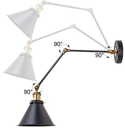 Gaeirt Small Wall Lamp, E27 Black Swing Arm Wall Sconce, Vintage Industrial Metal Lamps Lighting Fixture, Adjustable Reading Light, for Bedside/Library/Bedroom