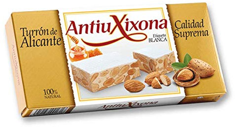 AntiuXixona Turrón de Alicante de almendra Etiqueta blanca (duro), Sin Gluten - 200 g