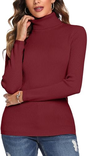 Aottori Jumpers for Women UK Turtle Neck Sweater Tops Ladies Long Sleeve Knitted Jumper Solid Winter Warm Pullover Tunic Wine Red S
