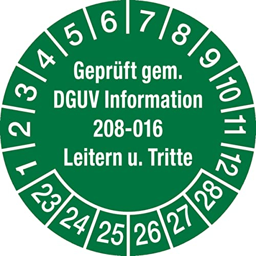 Dreifke® Aufkleber Prüfplakette, DGUV Information 208-016 Leitern und Tritte, grün/weiß, Ø 30 mm - Bogen = 10 Plaketten Folie selbstklebend grün/Textfarbe: weiß 3
