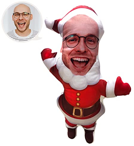 ASSIALL Personalisiertes Gesicht Mini Me Kissen Benutzerdefinierte Puppenförmige Fotokissen 3D Duplex Druck Sofa Auto Poly Baumwolle Dekokissen Home Ornament Plüschtier Geschenk, Xmas Man, 20cm