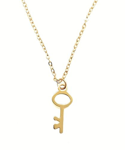Kritz Damen Halskette Schlüssel Gold - Anhänger Key Minimalistisch charm vintage mit verstellbare Kette - Schmuck Mode Geschenk für Frauen