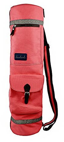 dualseele Eco Yogatasche für Matte groß 70 cm aus Baumwolle/Leinen praktisch mit großen Taschen und Tragegurt aus Baumwolle, robust hochwertig verarbeitet, wasserdicht (Classic, Pink)