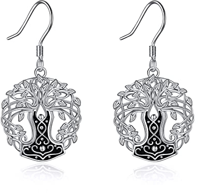 Baum des Lebens Keltische Silber Ohrringe mit Knoten Amulett - Viel Glück & Wikinger Triskele Design für Damen