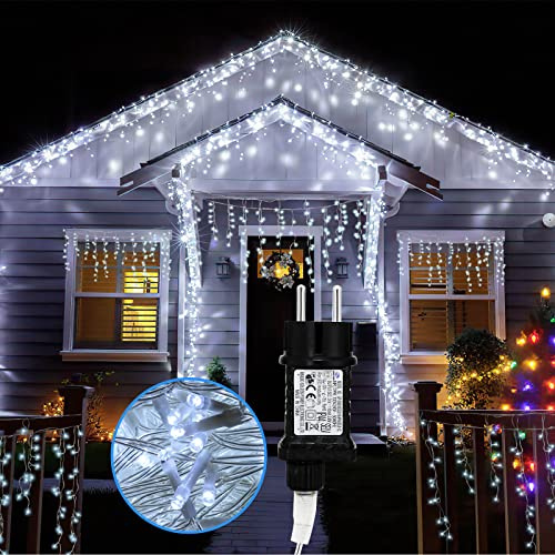Yakimz Lichterkette Eisregen Außen, 5M LED Lichtervorhang Lichterkette, IP44 Wasserdicht, 200LEDs Kaltesweiß mit 8 Modi für Innen Außen Weihnachten Party Schlafzimmer Balkon Garten
