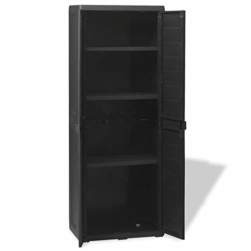 Gecheer Kunststoffschrank Haushaltsschrank Schrank Gartenschrank Balkonschrank Putzmittelschrank Beistellschrank Werkstattschrank Schwarz