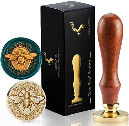 MEDIEVAL 3D Embossed Bee Wax Seal Stamp - Brass Head with Wooden Handle