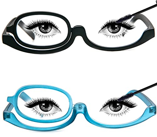Kodilin Frauen rotierende faltbare Make-up-Brille, umkehrbare Linse Make-up-Spiegel, tragbare Hilfs presbyopischen Spiegel, Einzel Auge Make-up Lupe Brille 2 Packung, Schwarz+Blau 1.5