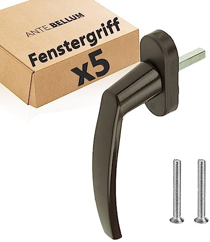 Poignée de fenêtre marron en aluminium - Accessoire sûr et élégant pour les fenêtres et les portes avec une tige de 35 mm de long. Convient à la plupart des fenêtres standard. (marron, 5 pièces)