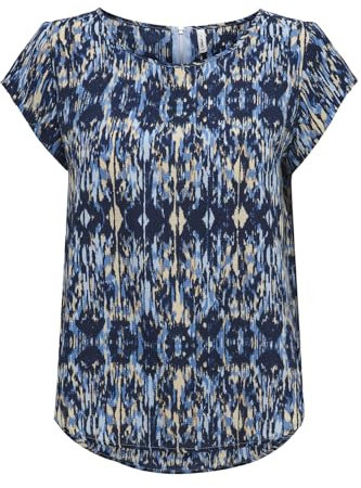ONLY Damen Einfarbige Kurzarm Bluse Basic Rundhals Ausschnitt Blusen T-Shirt Blouse Oberteil ONLVIC, 15161116,Forever Blue/AOP:Ethnic Rebel,38