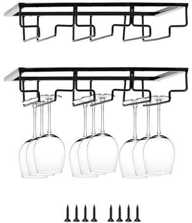 QWORK® 2 pezzi porta bicchieri sospesi, portabicchieri da vino a 3 file, appendiabiti per bicchieri da vino in metallo, per cucina da bar, nero