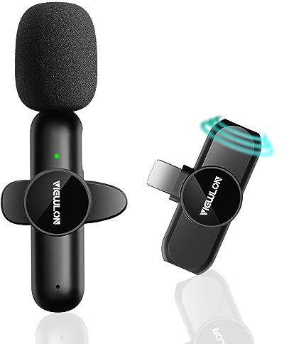 VIEWLON Micro Cravate sans Fil, Mini Micro Cravate pour iPhone iPad Micro sans Fil Professionnel Micro pour Smartphone Telephone Portable Microphone sans Fil Plug and Play