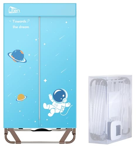 Uten Wäschetrockner Elektrisch, Tragbarer Kleiderschrank Trockenmaschine,Keine Installation erforderlich, 140cm,1500W, Denim Blau