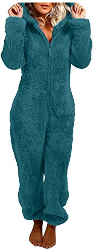 Pyjama une pièce en polaire pour femme - Combinaison chaude - Sherpa - Grenouillère - Vêtement de nuit - Fermeture éclair - Avec capuche - Combinaison d'intérieur - Longue combinaison de pyjama douce,