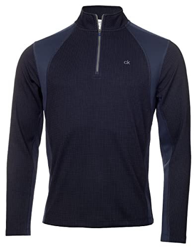 Calvin Klein Mens Micro Grid CK 1/2 Zip Pullover - Navy/Slate - M