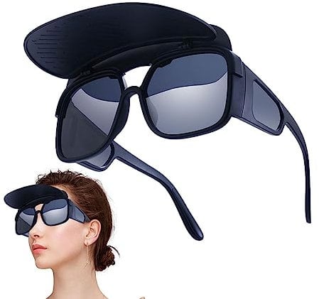 Anulely Sun Visor Sunglasses for Women - Cycling Sunglasses, Hat Brim, Cycling Glasses - Comfortable and Removable Cycling Glasses, Stable and Fun Sunglasses for Summer, c1 sand black gray film, 1