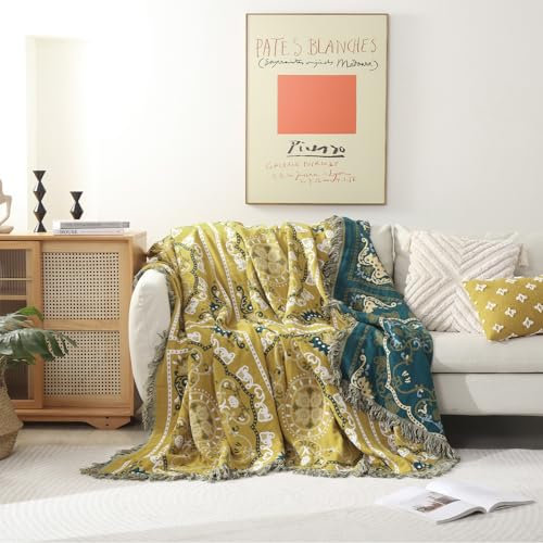 SahSahCasa Überwurfdecke aus 100 % Baumwolle, Queen-Size-Größe, 228 x 248 cm, dekorative Musselin, Boho-Überwurf, weich, gemütlich, groß, bunt, Bohemian-Wendedecke mit Quasten für Stuhl, Couch, Bett,