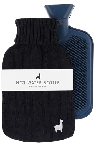 Nordstern Borsa dell'acqua calda di alta qualità, con rivestimento in maglia morbida, a prova di perdite, per alleviare il dolore, in gomma naturale, per bambini e adulti, colore: blu scuro