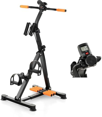 KOMFOTTEU Multifunktional Heimtrainer Fahrrad für Senioren, Pedaltrainer Arm- und Beintrainer mit Massage, verstellbare Höhe & Widertandstufen, Bewegungstrainer mit LCD Display für 1-2 Personen