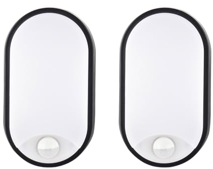 18W Oval LED Außenwandleuchte mit PIR-Bewegungsmelder 4000K IP65 wasserdicht für Garten, Terrasse, Garage, Flur, Keller, Wintergarten in Schwarz - LED Wandlampe mit Bewegungssensor, 2 Stück