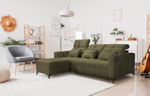 All4All Ecksofa Inez, Sofas mit bettfunktion, Schlafsofa mit bettkasten,Möbel, Couch mit USB,Modern Sofaeck, Eckcouch,L-Form, Polstersofa, Verstellbarer Kopfteile, Sitzecke 26 (Wave 11, Links)