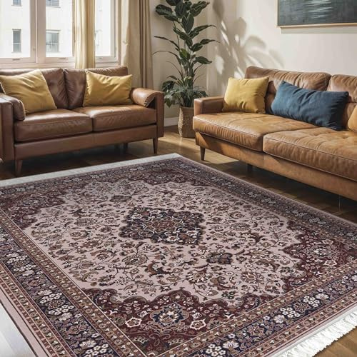 Mazovia Teppich Wohnzimmer 80x150cm Braun Vintage Traditionell Stilvoll | Teppich für Schlafzimmer Büro Esszimmer Eingangsbereich Rutschfest Maschinenwaschbar Wetterfest Pflegeleicht Kurzflor Elegant