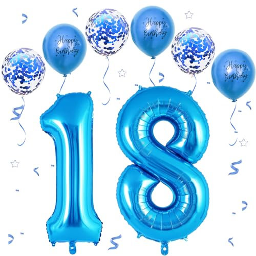 VUCDXOP Blau Luftballon 18, Folienballon Zahl 18 Blau, 40 Zoll Helium Ballon 81, Geburtstagsdeko Folienballon Zahlen 1 & 8, Luftballon 18.Geburtstag Dekor-Set für Männer Frauen Geburtstag Party Deko