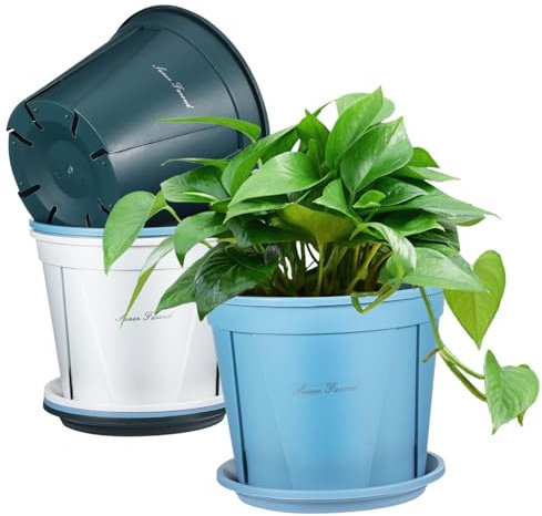 Happyyami 3ensembles Pots De Fleurs Contrôle des Racines avec Saucers De Pots De Plantes pour Intérieur Et Extérieur Drainage Optimal Et Circulation De Air