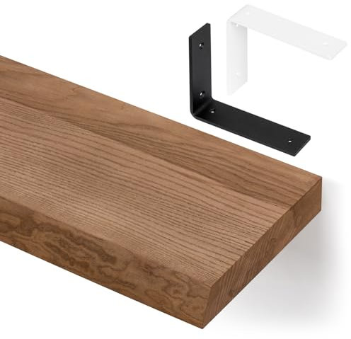 alfalux Wandregal Aus Holz Hängeregal Schweberegal Industrie Loft Design Eschenholz Robust Tragkraft 100 kg Regalbrett Mit L Förmigen Befestigung B60x20-Nussbaum-LSC Nussbaum