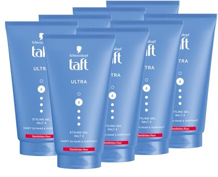 Schwarzkopf TAFT Gel Ultra Styling (8x 150ml), Haargel für gestärktes Haar mit ultrastarkem Halt, sanft zu Haar und Kopfhaut, veganes, Haarstyling-Gel